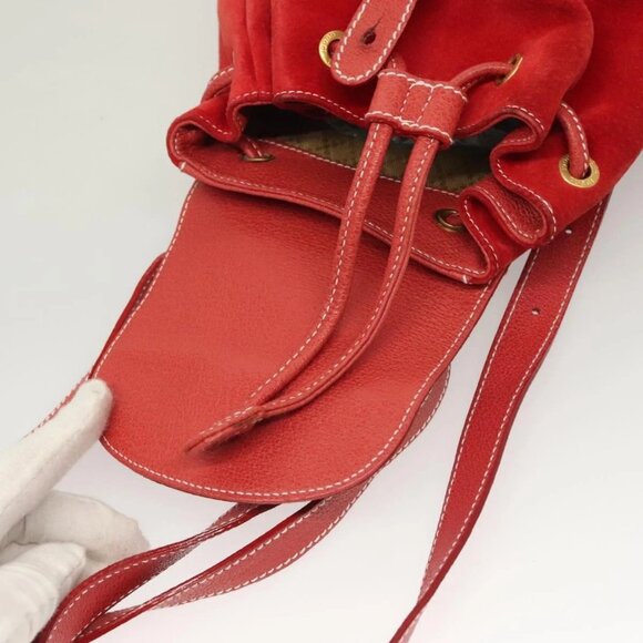 GUCCI Bamboo Backpack Suede Leather Red Gold 003 2058 0030 Auth 129917 - Picture 13 of 16